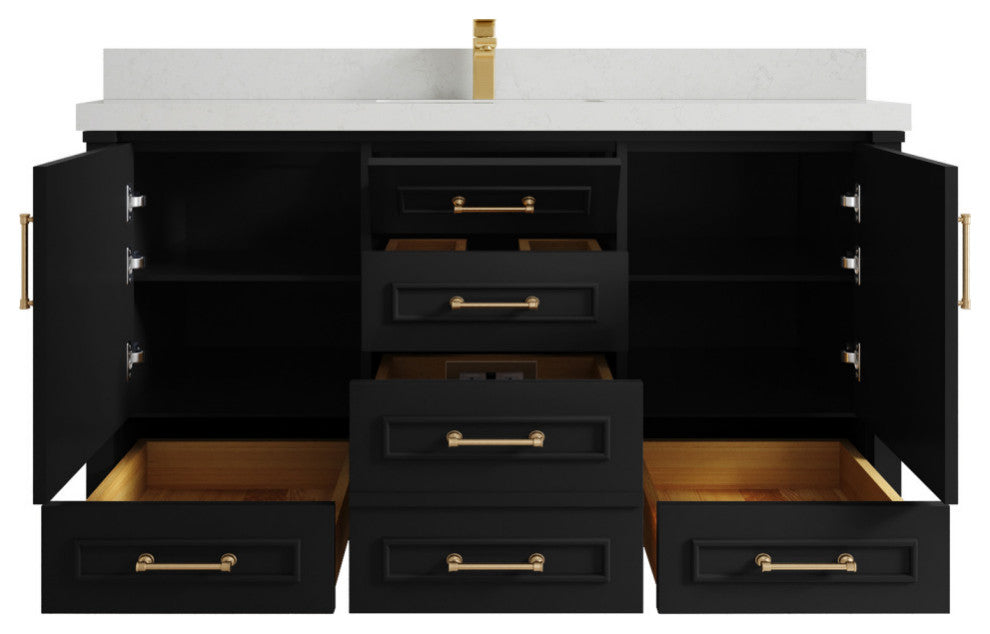 Aberdeen 60 Single Bathroom Vanity in Black 2" Carrara Quartz