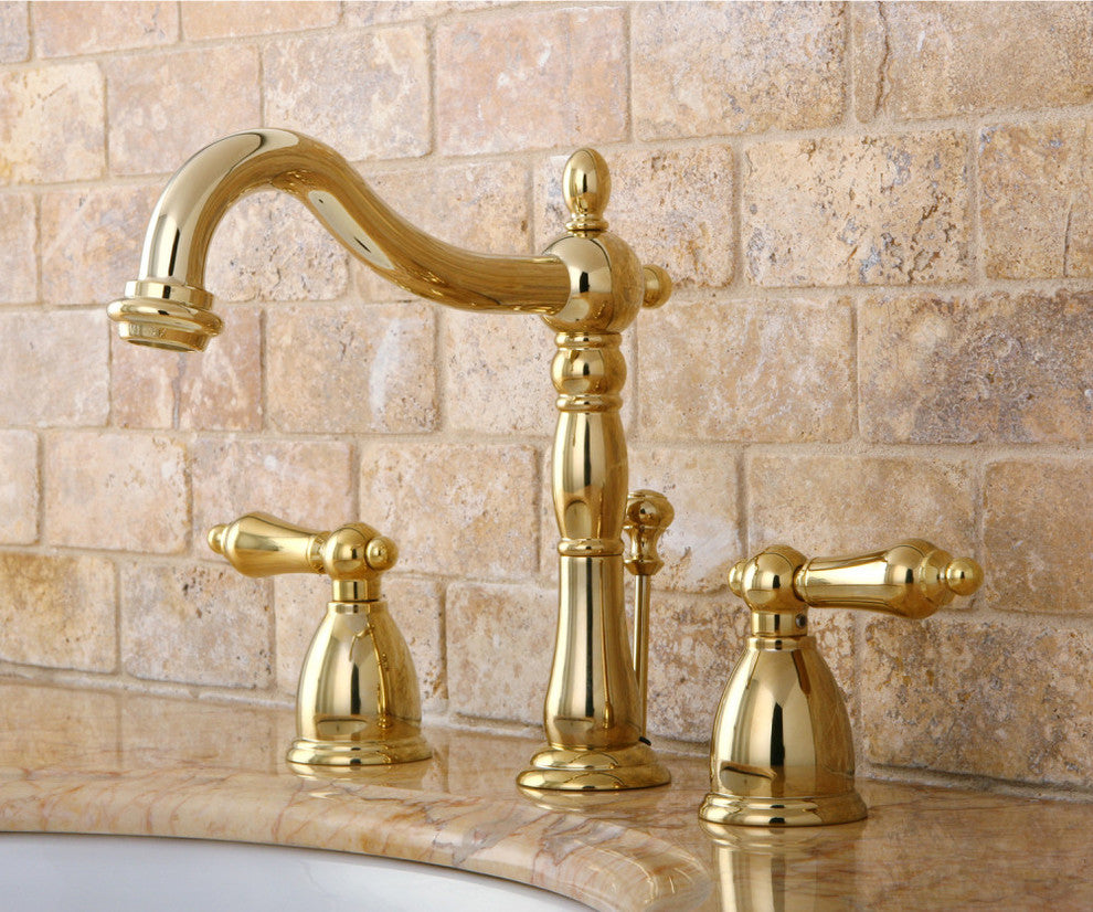 Kingston Brass Widespread Bathroom Faucet With Brass Pop-Up, Polished Brass