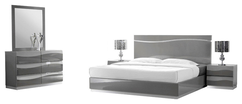 Leon Gray Modern 5-Piece Bedroom Set, Eastern King