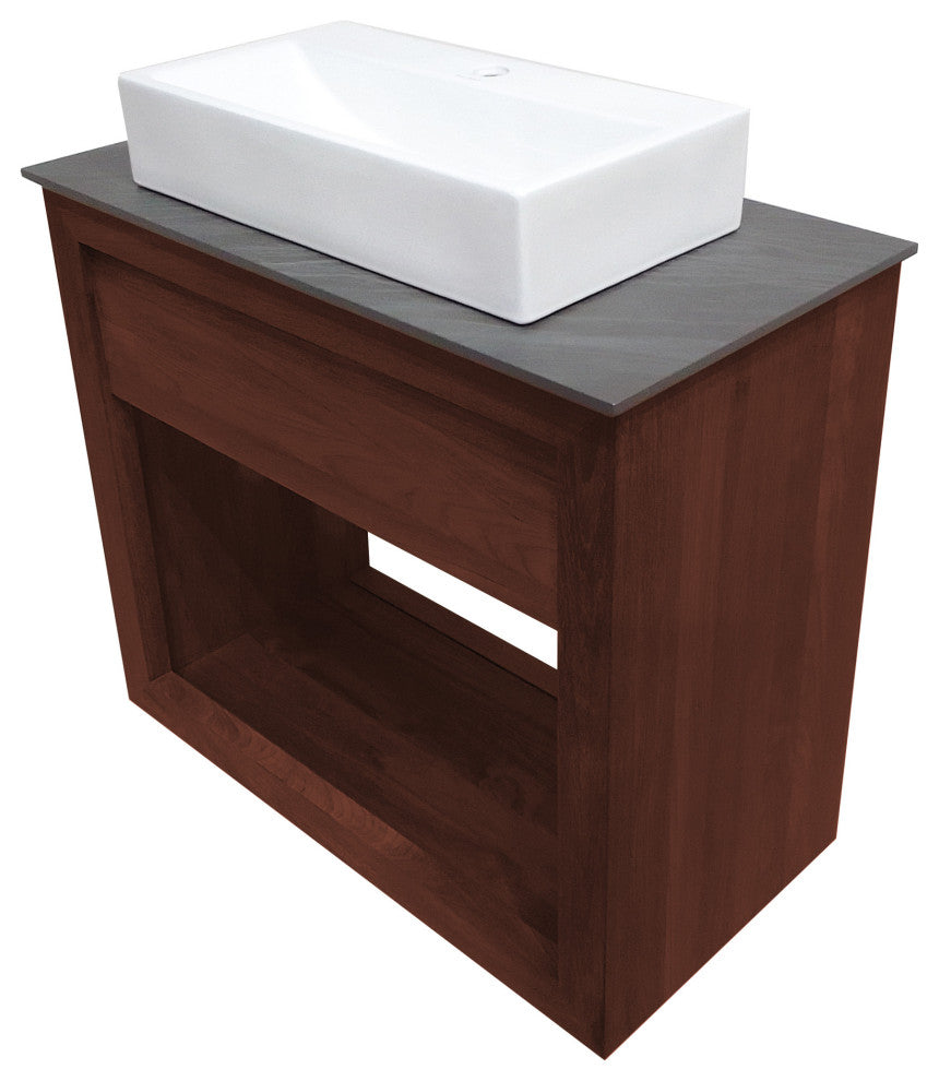 Rennes 36" Reclaimed Wood Vanity, Walnut With Slate Countertop/Vessel Sink