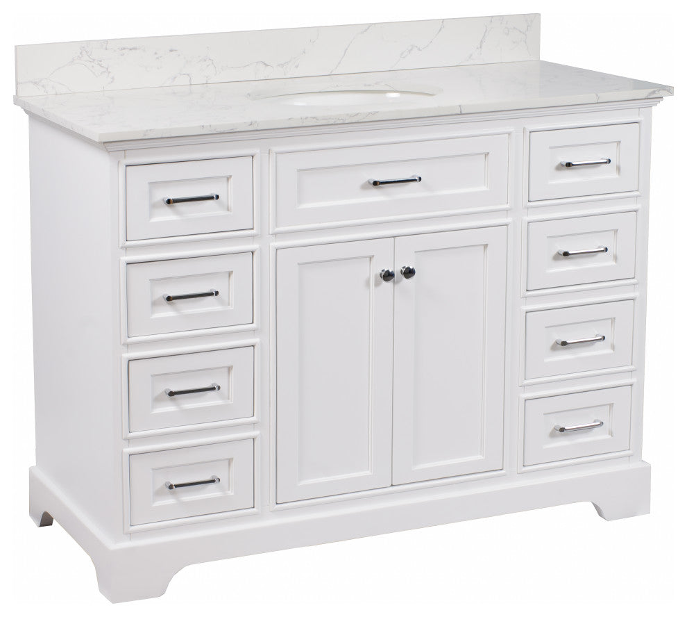 Aria 48" Bathroom Vanity, White, Engineered Marble