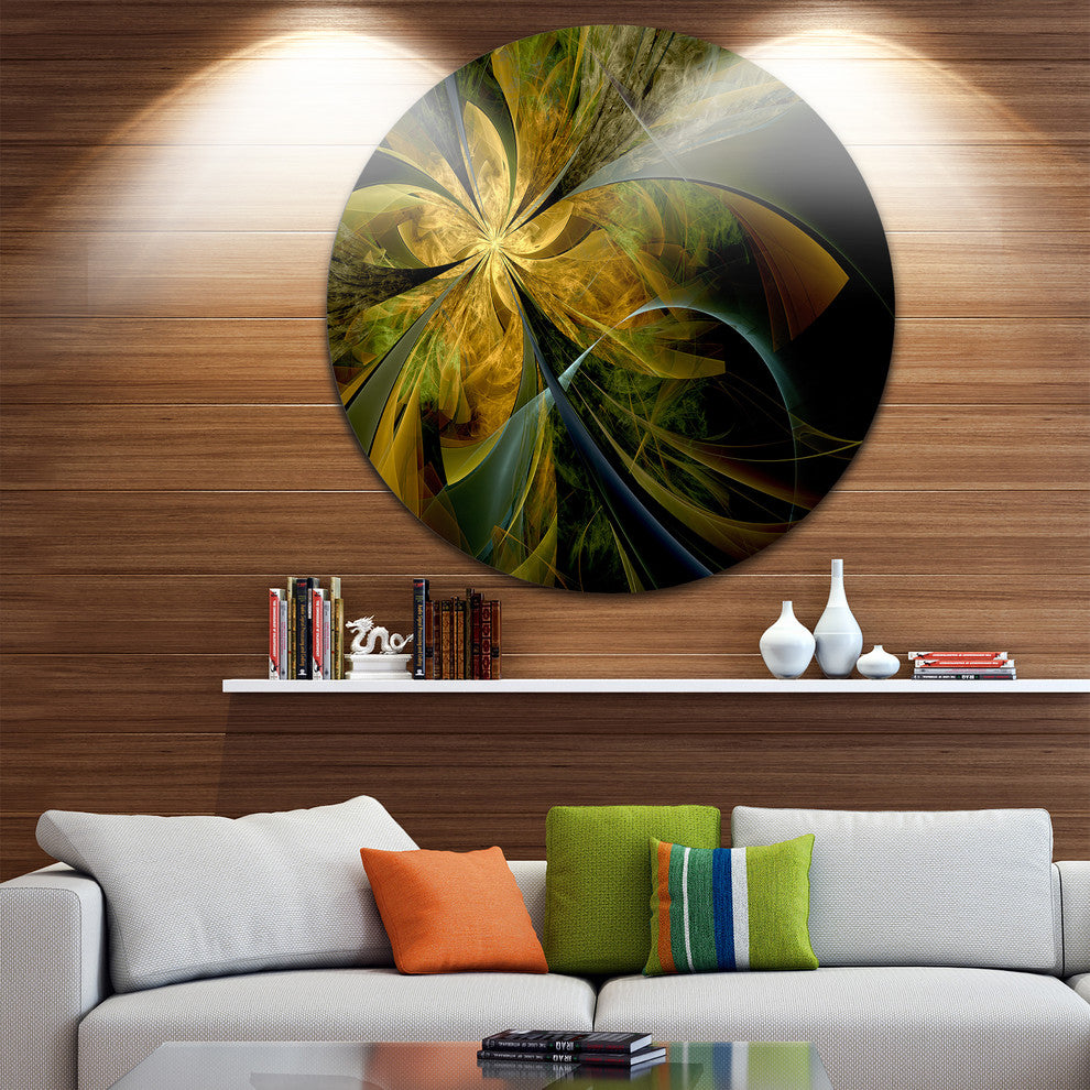 Symmetrical Fractal Flower In Gold, Floral Disc Metal Wall Art, 23"