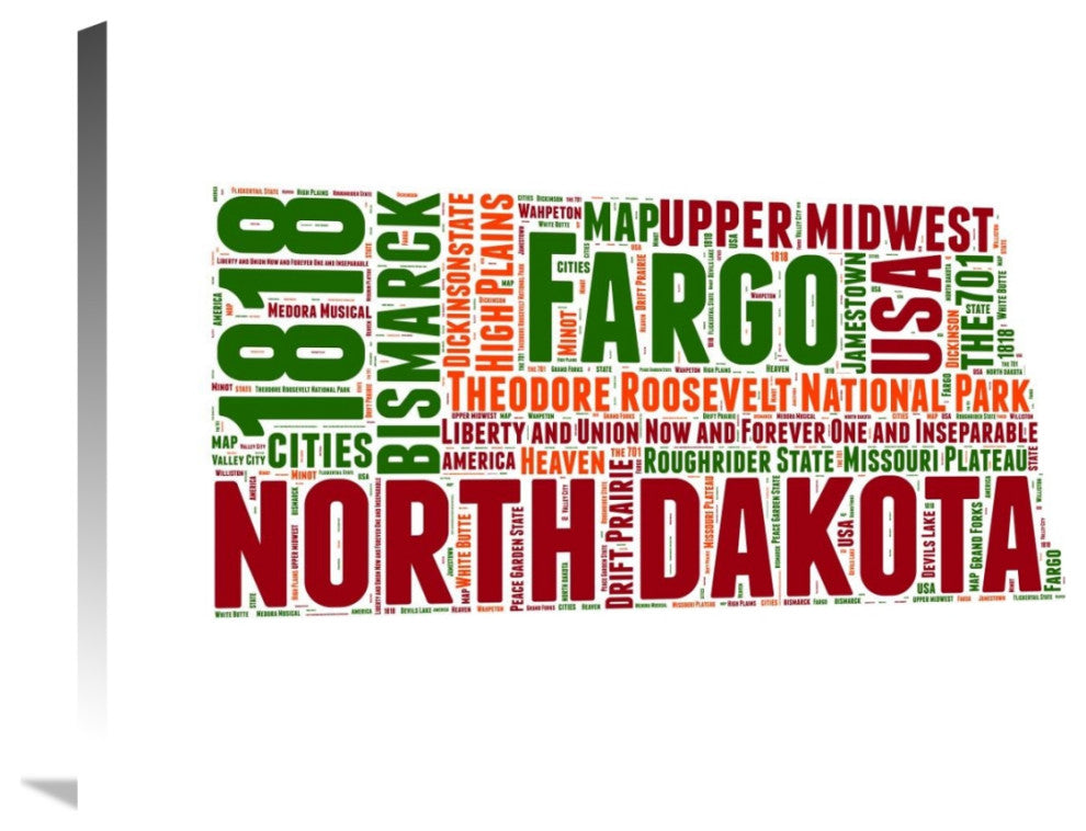 "North Dakota Word Cloud Map" Fine Art Print