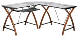 Glass L-Shape Desk With Pull-Out Keyboard Tray