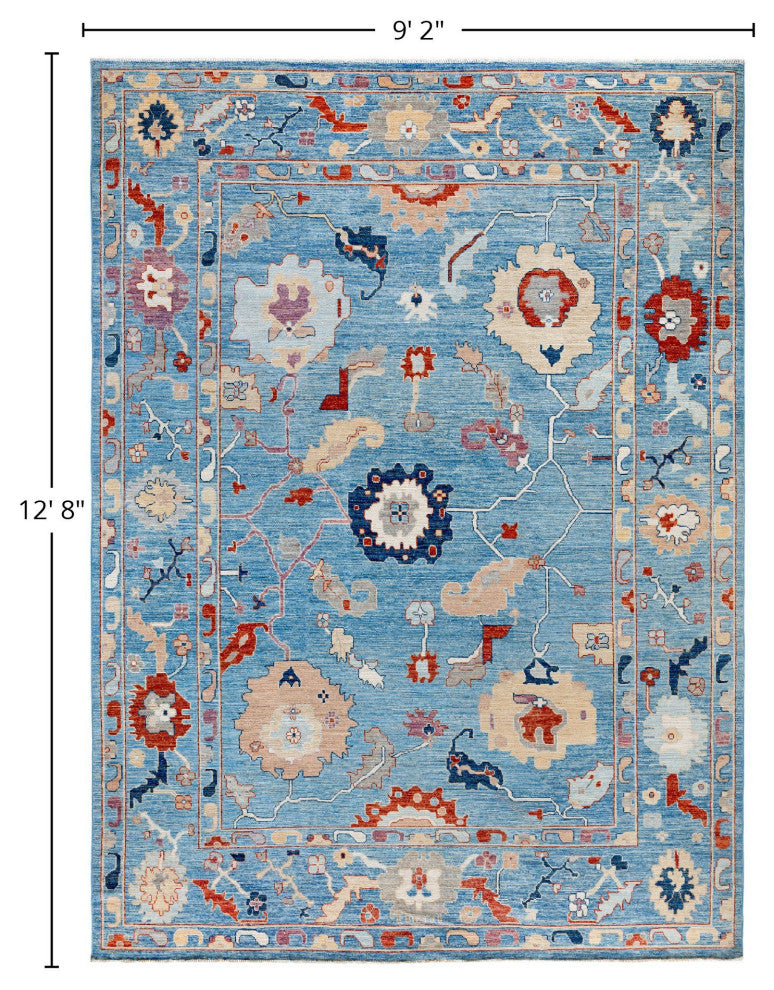 Oushak One-of-a-Kind Hand-Knotted Area Rug Light Blue, 9'2" x 12'8"