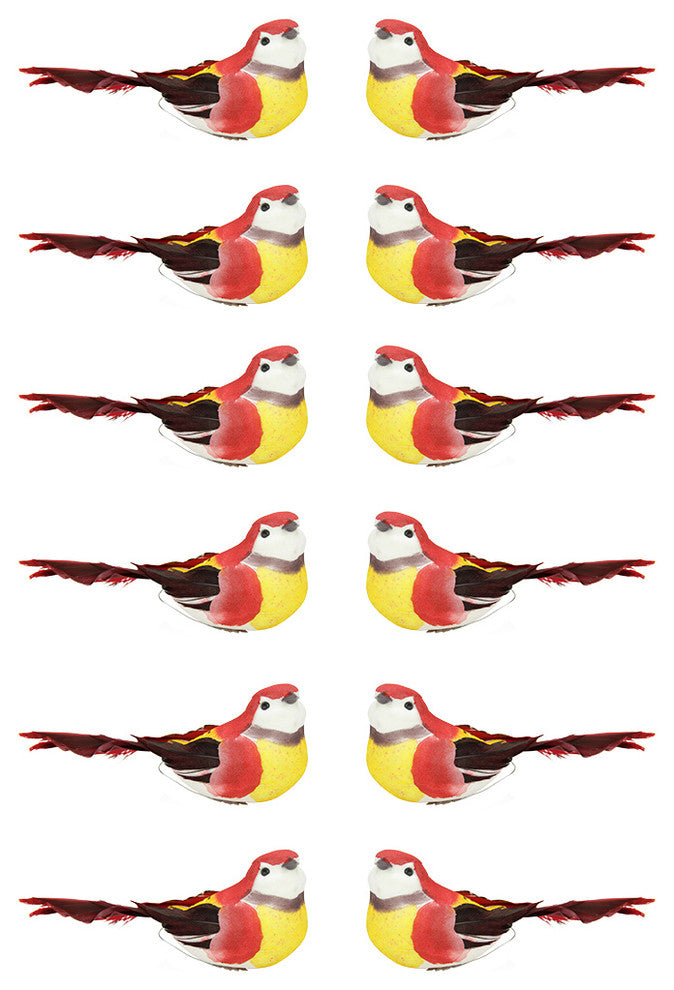 Graceful Elegance Bird Christmas Ornaments, Red and Yellow, Set of 12, 5.25"