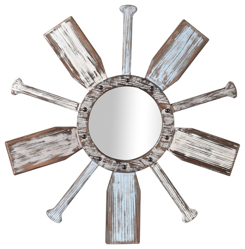 Montauk Weathered Boat Paddle Wall Mirror White and Blue Finish