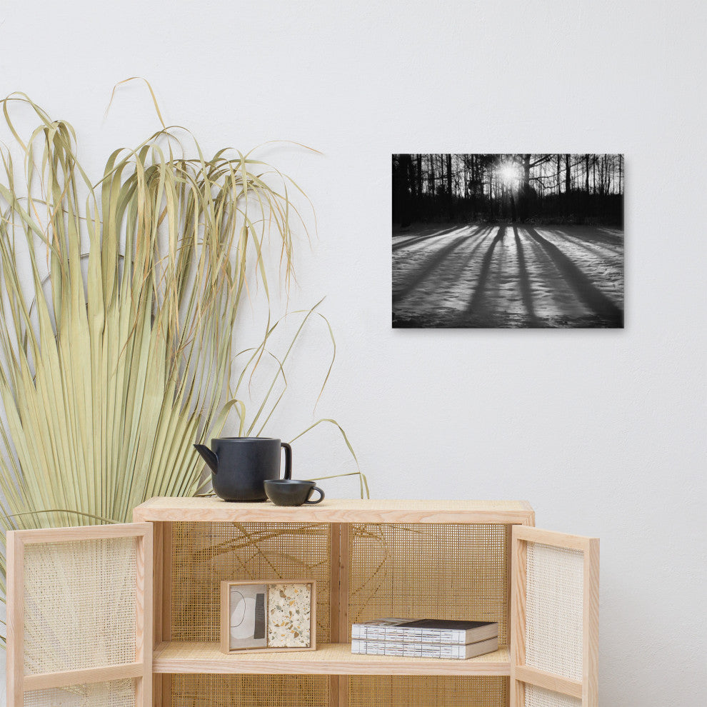 Primitive Wall Decor: Black & White Canvas Photo Print Winter Shadows, 18" X 24"