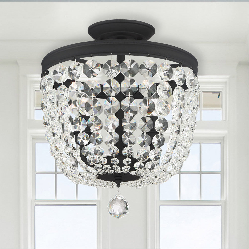 Crystorama Archer 3 Light Crystal Ceiling Mount, Black Forged