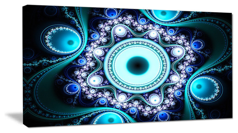 Turquoise Fractal Pattern with Circles, Oversized Abstract Canvas Print, 60x28