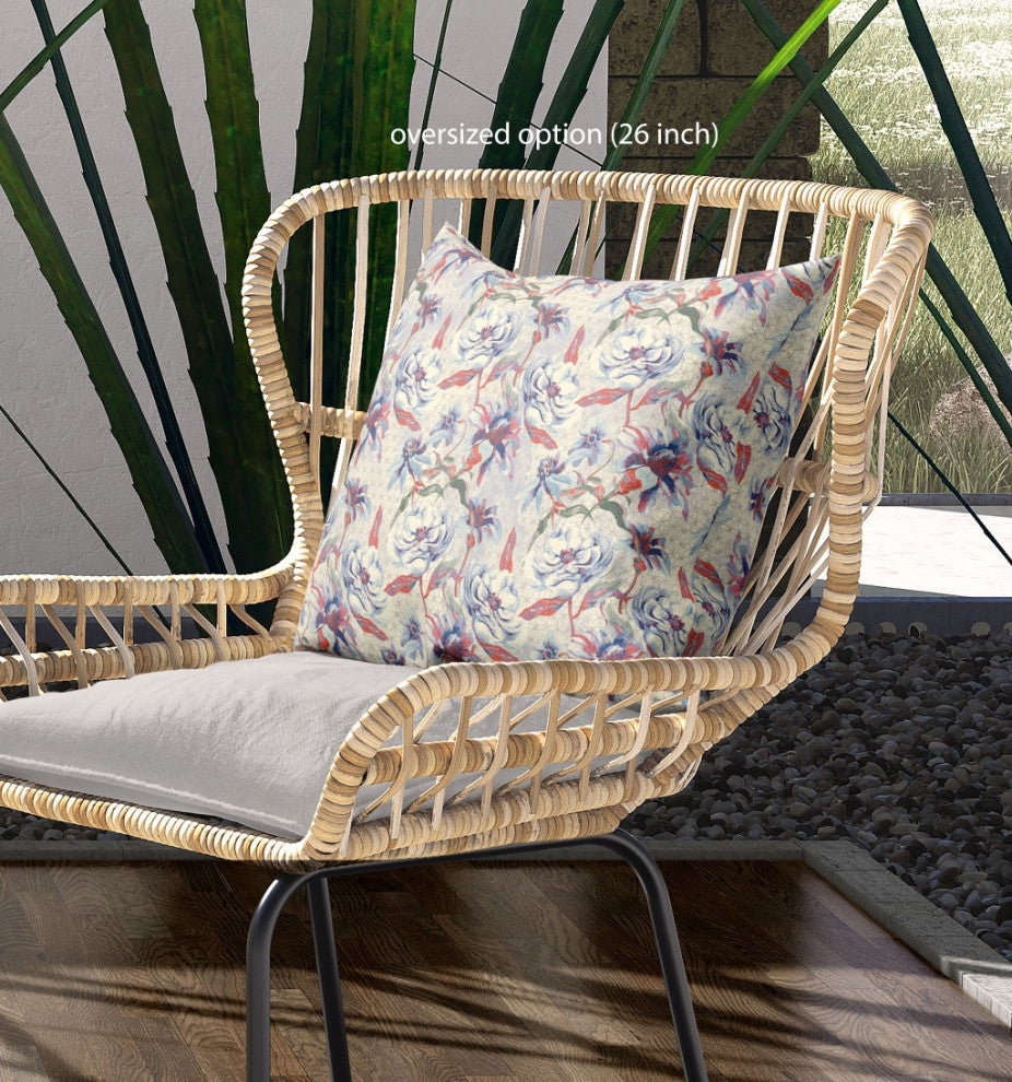 28" Pale Blue Orange Roses Indoor Outdoor Throw Pillow