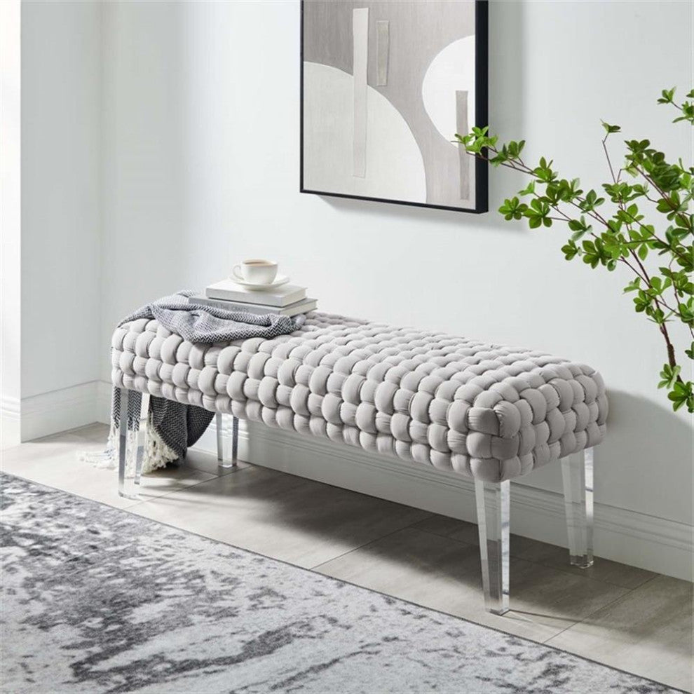 Prologue Woven Performance Velvet Ottoman, Light Gray