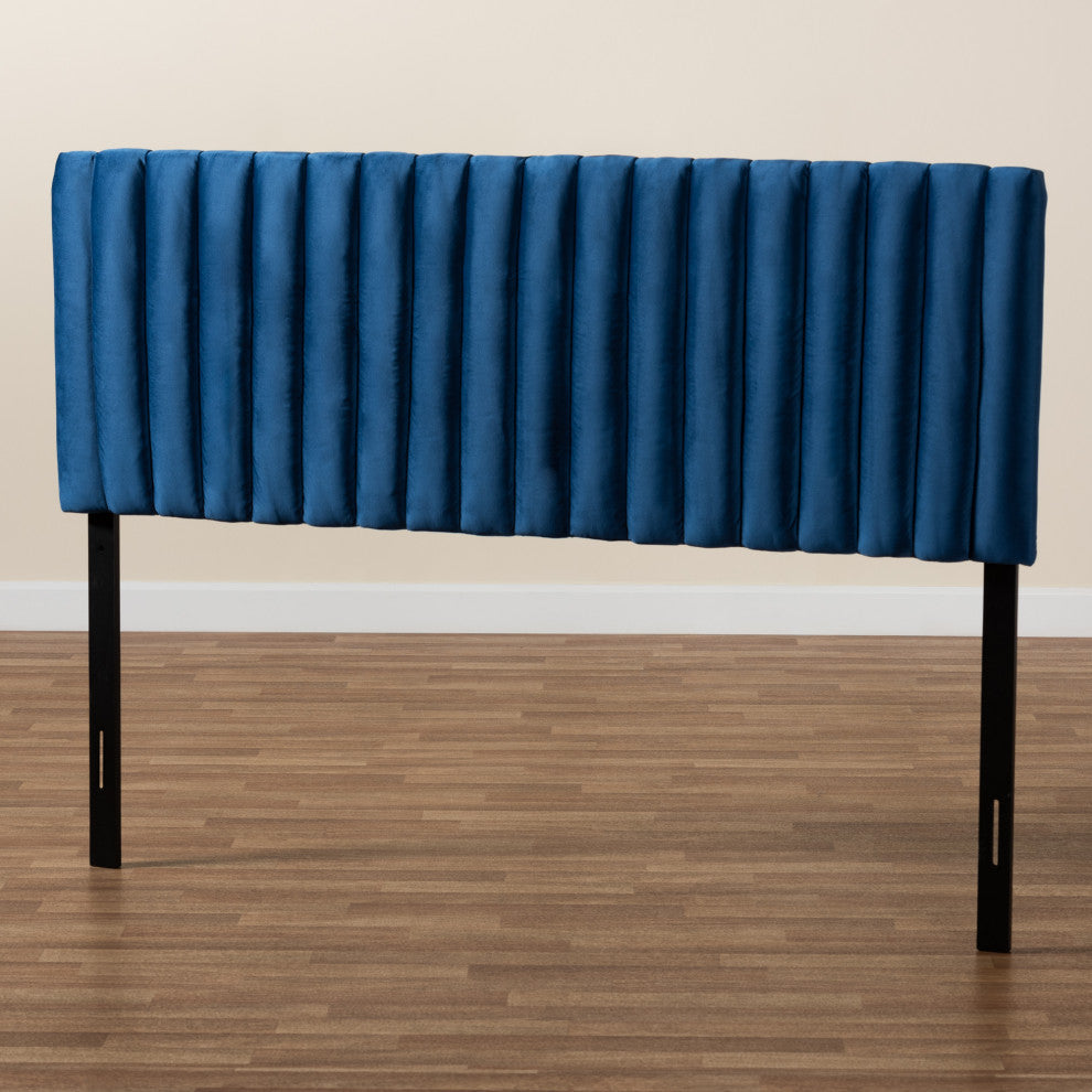 Jareth Modern Navy Blue Velvet Upholstered Queen Size Headboard
