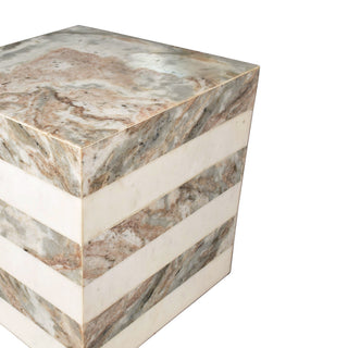 Felix 15.5" Contemporary Natural Marble Handmade Cube End Table