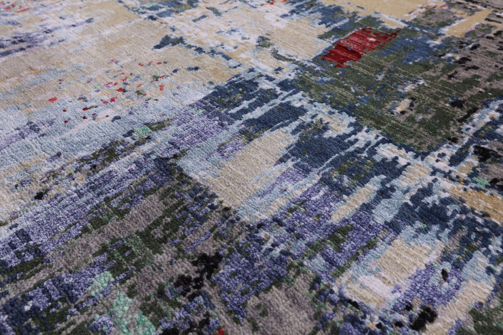 6' 0" X 8' 10" Abstract Hand Knotted Wool and Silk Rug Q8889