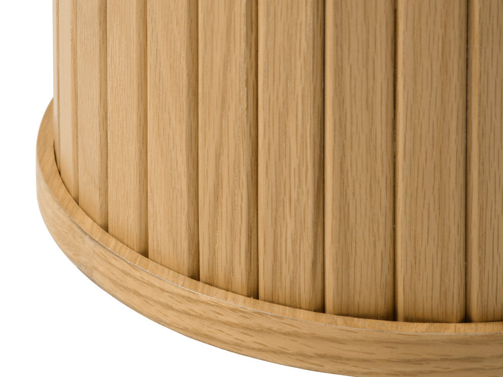 Mid-Century Modern Round Pedestal Coffee Table, Natural Oak