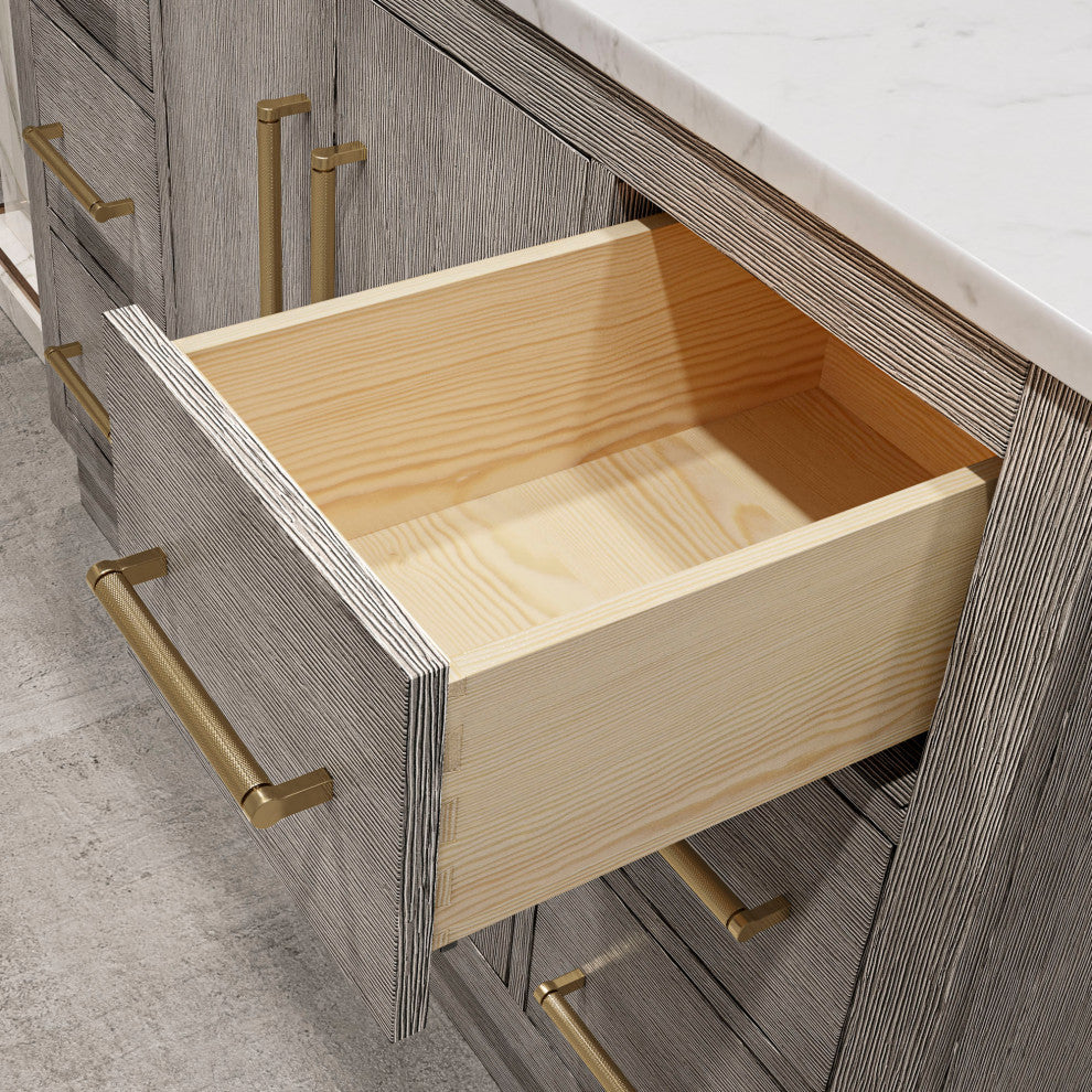 Hugo 48 Single Sink White Marble Countertop Vanity, Gray Oak With Mirror