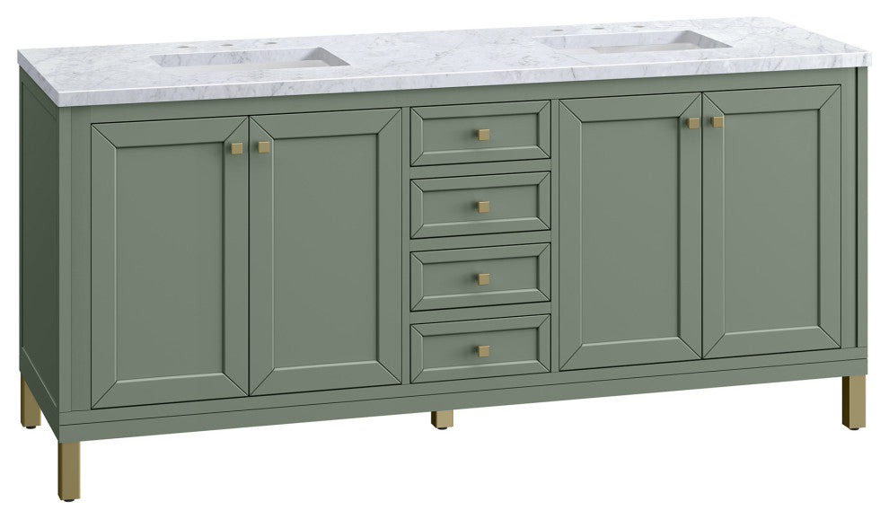 Chicago 72" Double Vanity, Smokey Celadon, Carrara Marble
