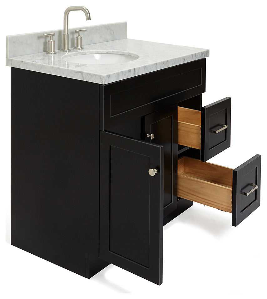Ariel Hamlet 37" Left Oval Sink Bath Vanity Carrara Marble Black
