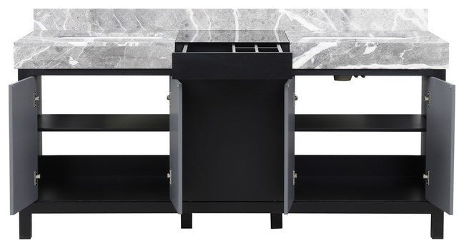 Zilara 72" Black and Grey Double Vanity, Castle Grey Marble Tops