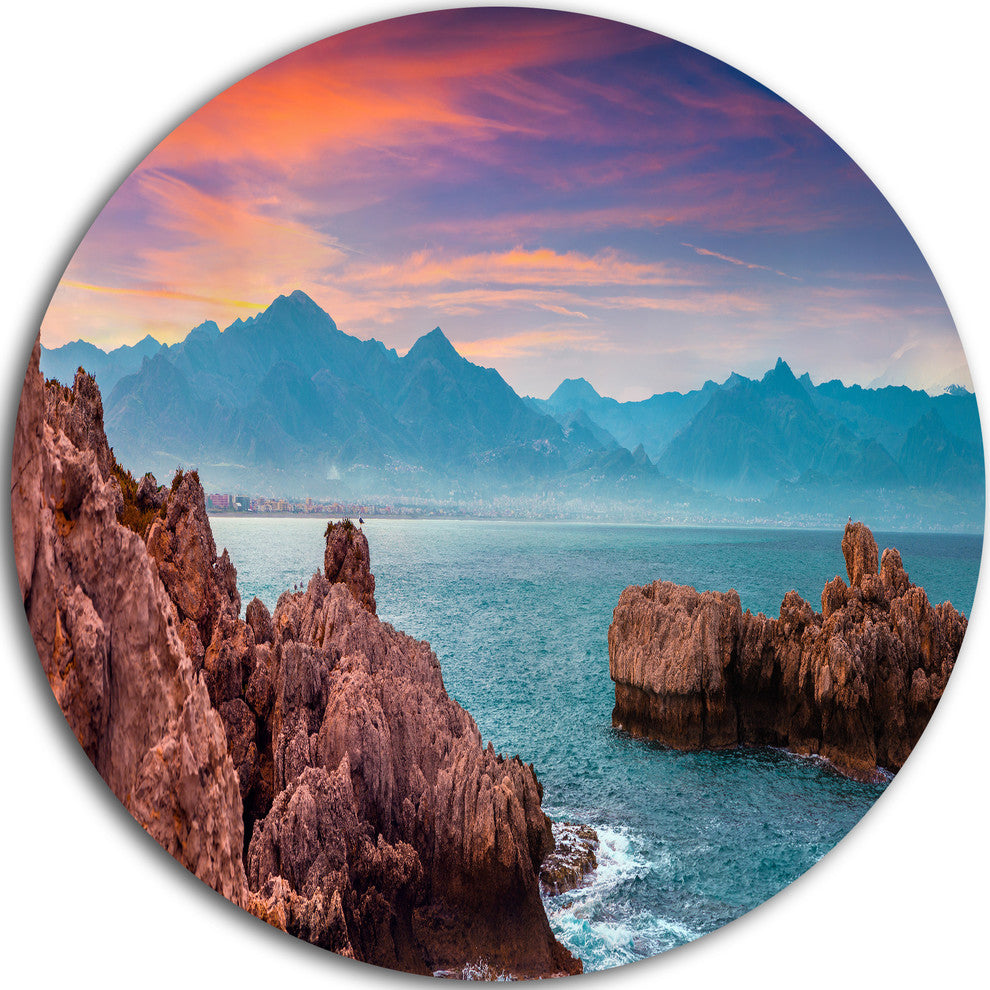 Sunrise On Barbor Milazzo Panorama, Landscape Round Wall Art, 36"