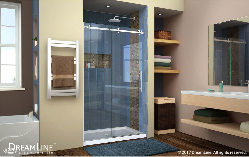 Enigma Air 44-48"Wx76"H Frameless Sliding Shower Door, Brushed Stainless Steel