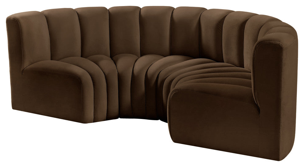Arc Velvet Upholstered 4-Pc. Inward Curved Modular Sectional, Brown