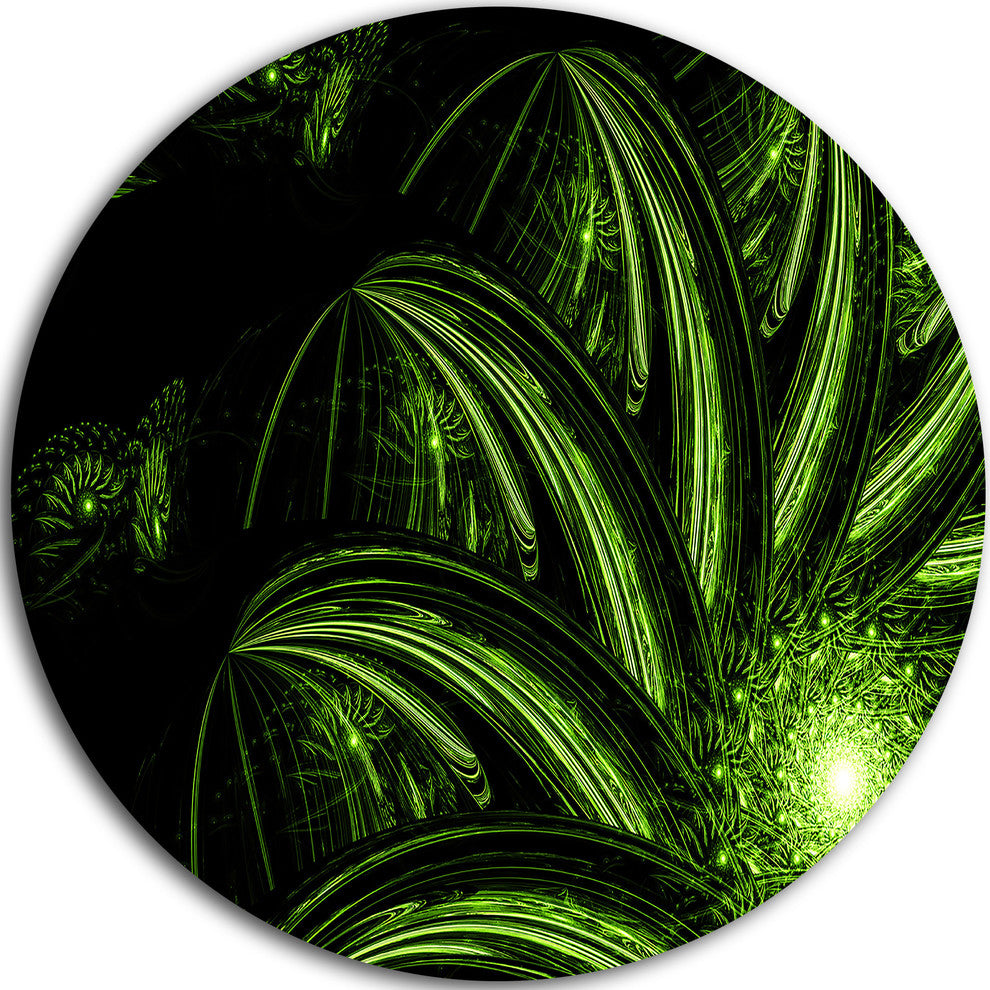 Strange Green Flower, Floral Digital Art Round Metal Wall Art, 11"