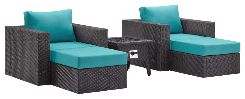 Convene 5 Piece Set Outdoor Patio with Fire Pit Espresso Turquois