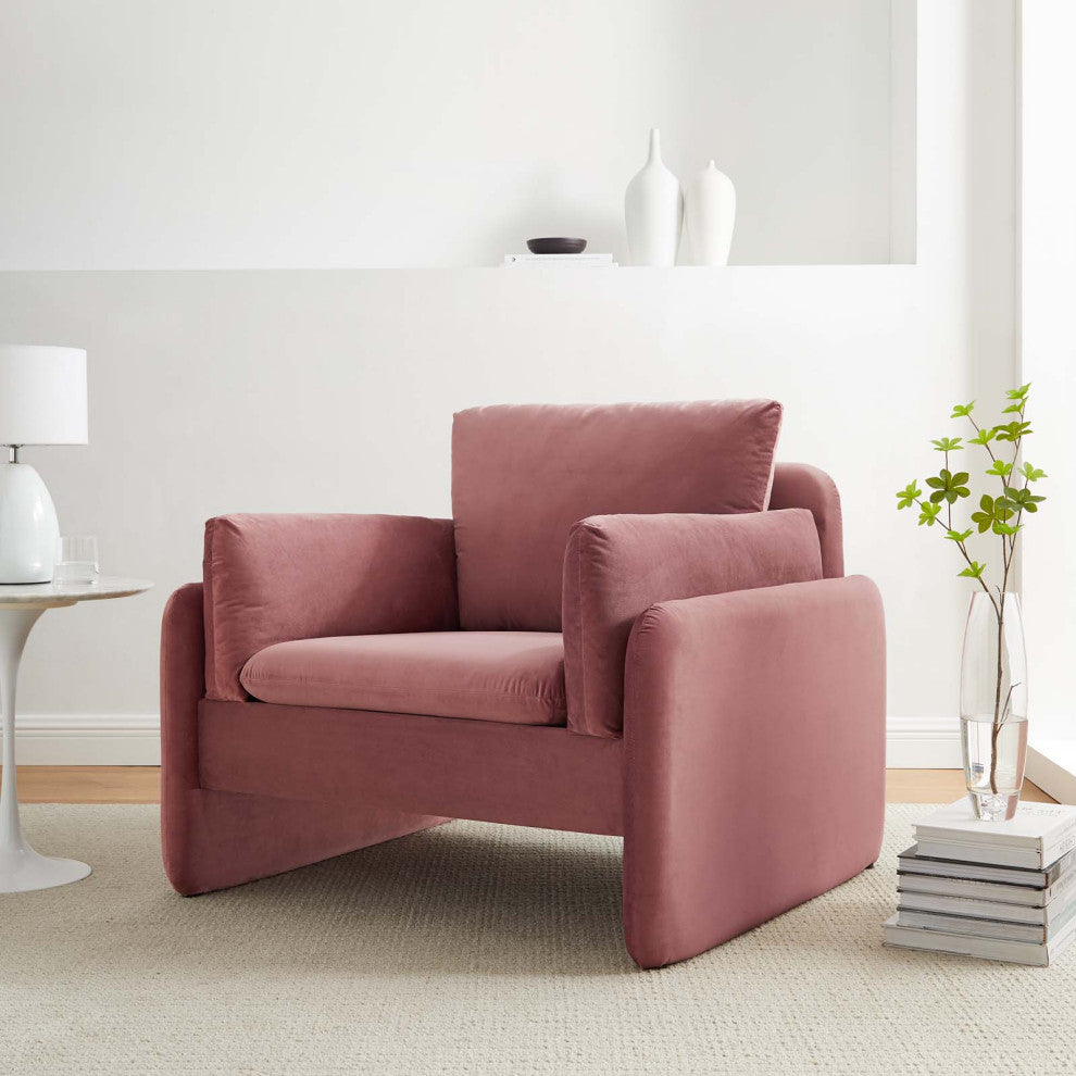 Armchair Accent Chair, Velvet, Pink, Modern, Living Lounge Hotel Hospitality