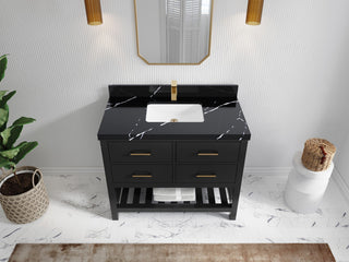 Parker 42" Single Sink Bath Vanity, Black 2" Calacatta Black