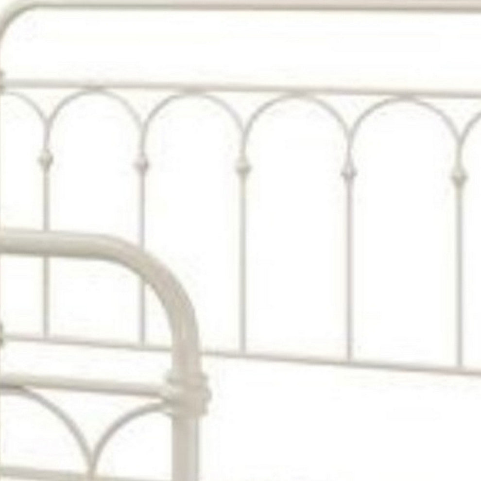 Benzara BM263590 Metal Queen Size Bed With Rectangular Spindle Headboard, White