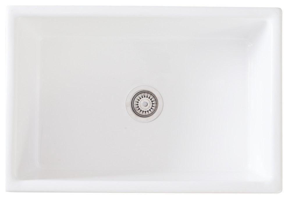 Fireclay Sink, Single Bowl Farmhouse Apron Kitchen Sink, White, 30"