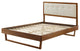 Platform Bed Frame, King Size, Wood, Brown Walnut Beige, Modern Mid-Century
