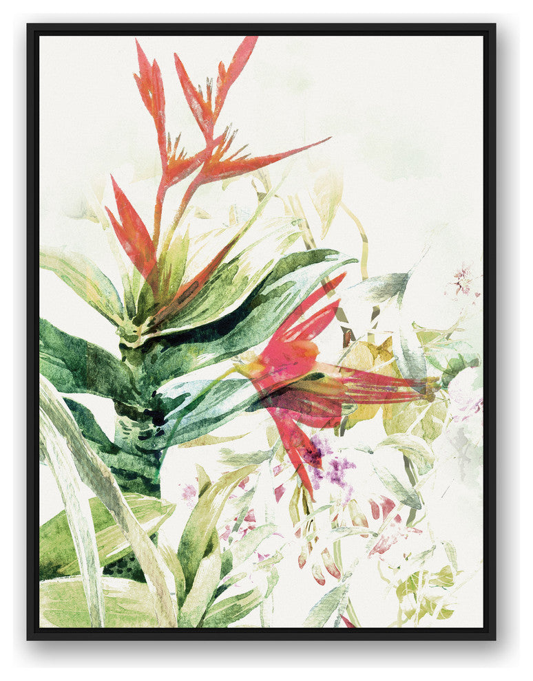 Tropical Florals 30x40 Black Floating Framed Canvas
