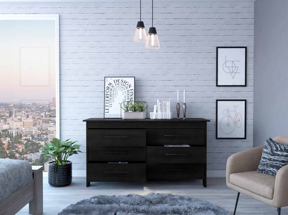 Luxor 6 Drawer Double Dresser, Black