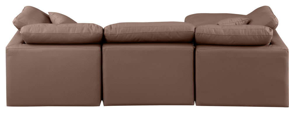 Indulge Upholstered Modular L-Shaped Sectional, Brown, 4-Piece: 1 Armless Chair, 2 Corner Chair, 1 Ottoman, Fiber Stuffed Vegan Leather