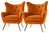Upholstered Accent Chair With Tufted Back, Set of 2, Orange