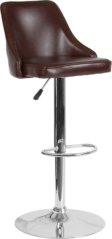 Trieste Contemporary Adjustable Height Barstool, Brown Leather