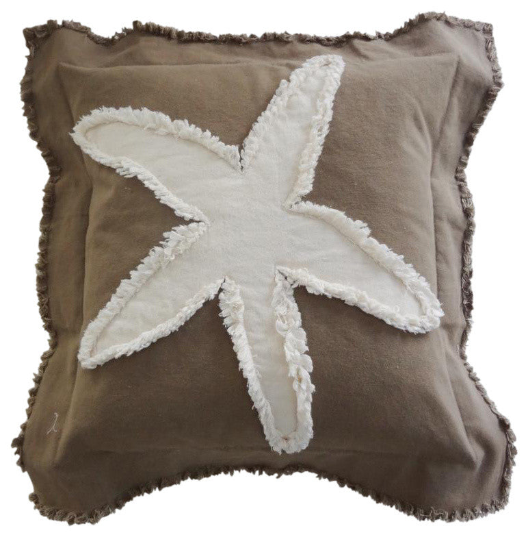 Coastal Starfish Throw Pillow, Ivory on Khaki