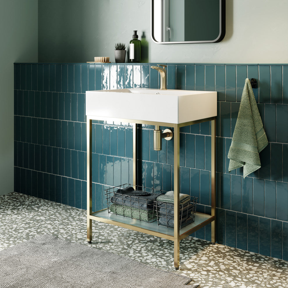 Pierre 24" Single, Freestanding, Open Shelf, Metal Frame Vanity, Gold