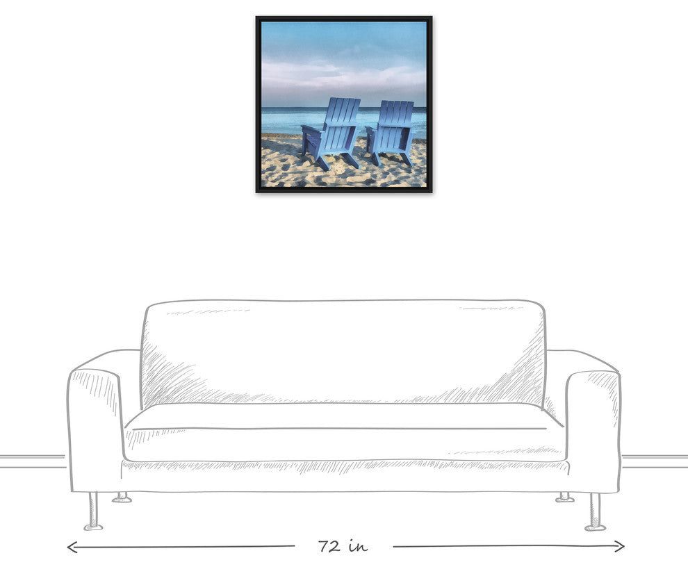 Blue Beach Chairs Photo 24x24 Black Floating Framed Canvas