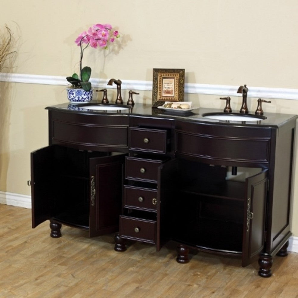 62" Double Sink Vanity-Dark Mahogany-Black  Galaxy