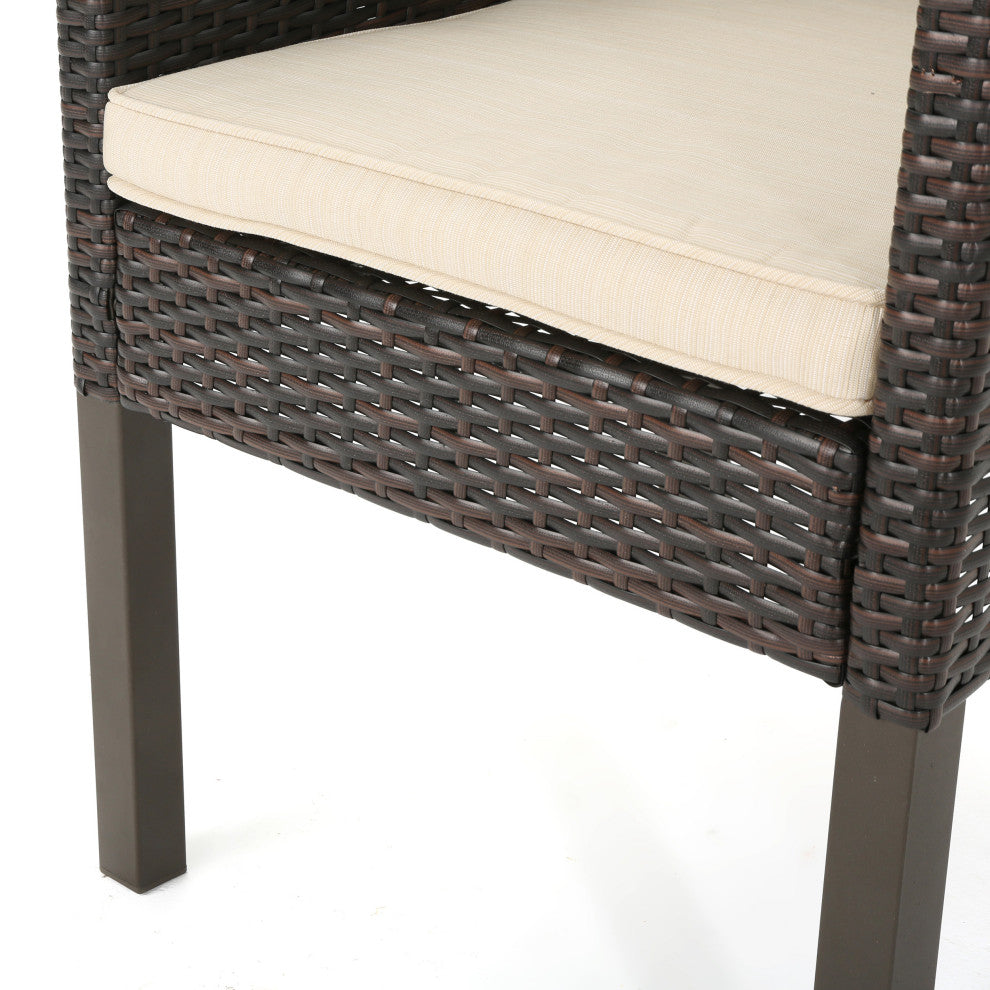 GDF Studio Antioch Outdoor Wicker Dining Chairs, Set of 2, Multi-Brown/Beige