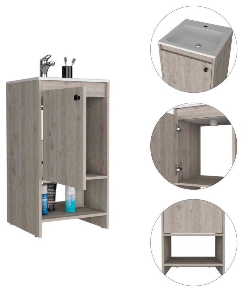 Chariot Free Standing Vanity Cabinet with Open shelf, Light Gray