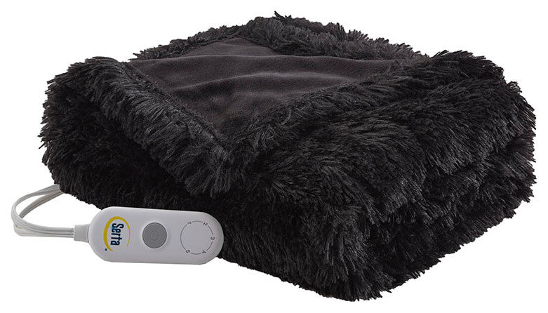 Serta Malea Shaggy Faux Fur Heated Throw, Black