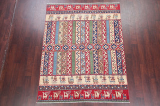 Oriental Traditional Kazak Pakistani Hand-Knotted Area Rug, Multi, 6'9"X5'3"