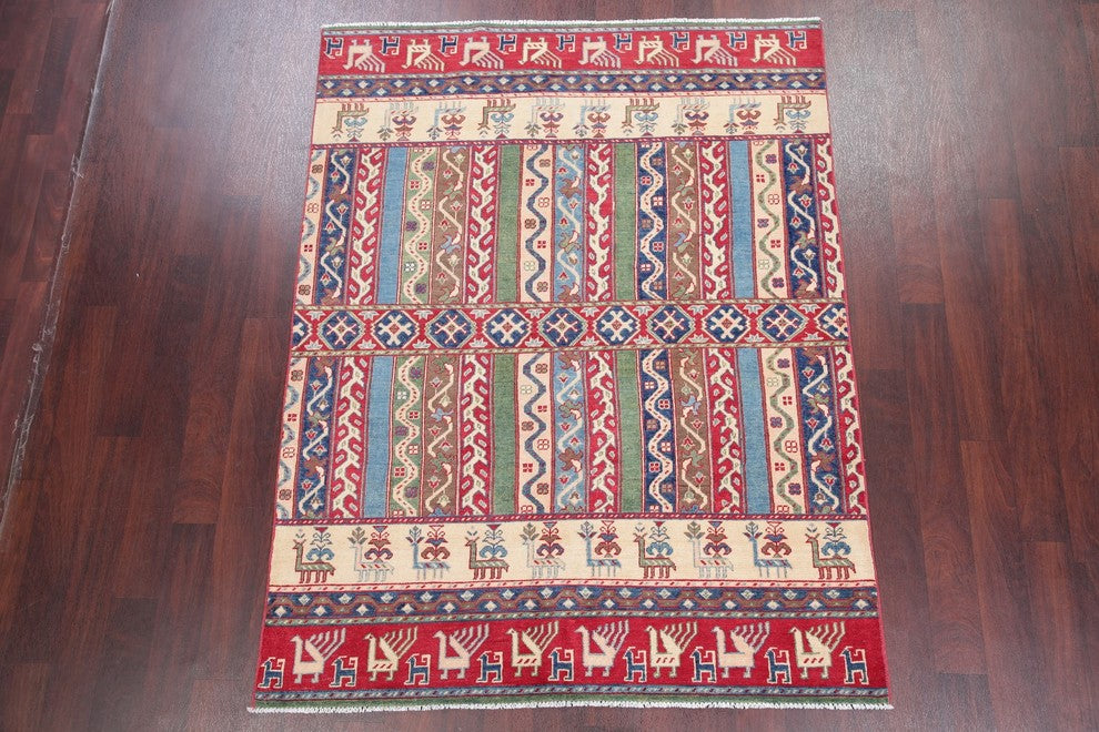 Oriental Traditional Kazak Pakistani Hand-Knotted Area Rug, Multi, 6'9"X5'3"