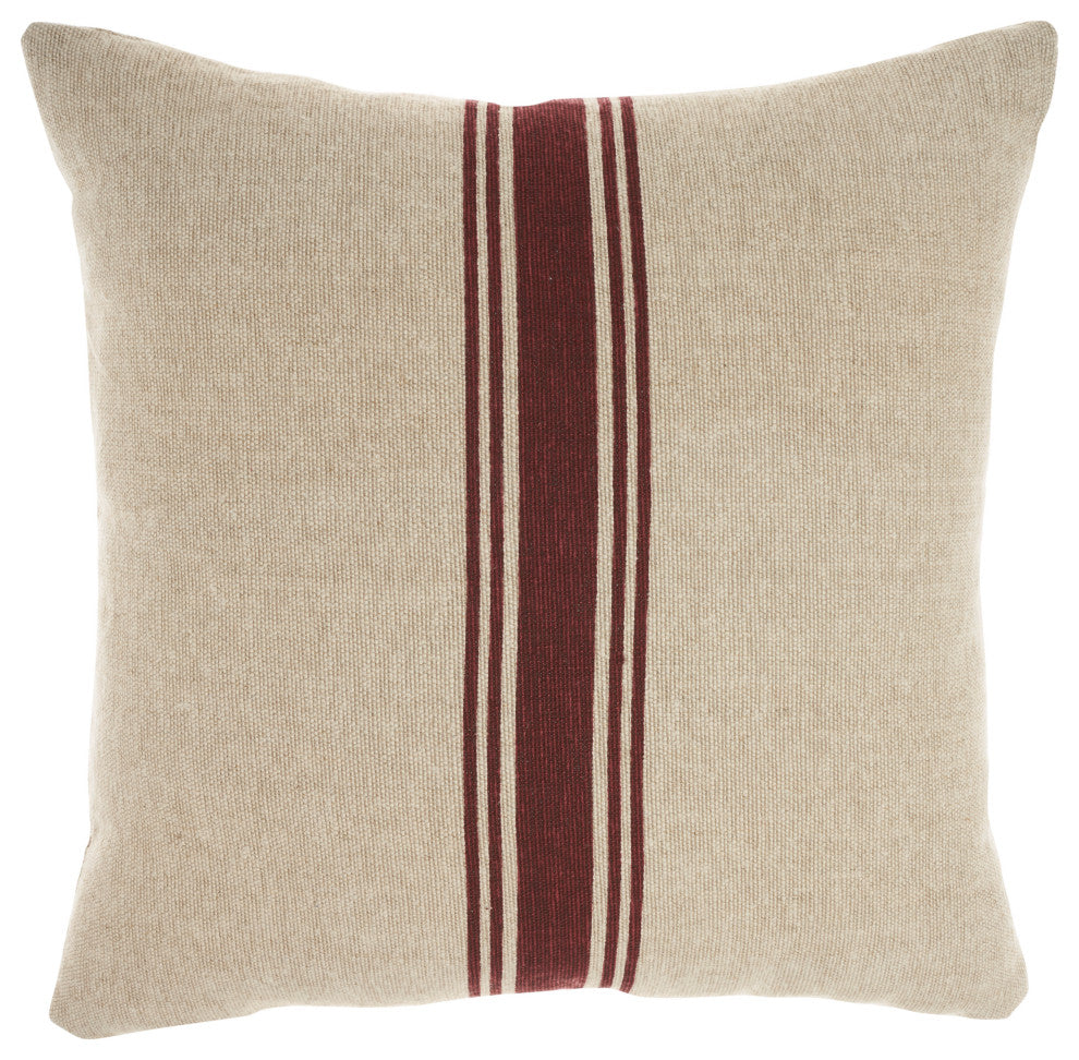 Nourison Home 20"x20" Mina Victory Linen Stripe Maroon Natural Throw Pillows