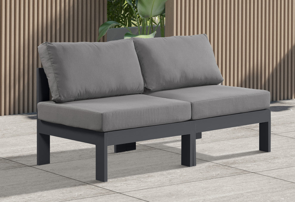 Nizuc Water Resistant Patio Modular Straight Sofa, Gray, 2-Piece: 2 Armless Chair, Dark Gray Aluminum Frame